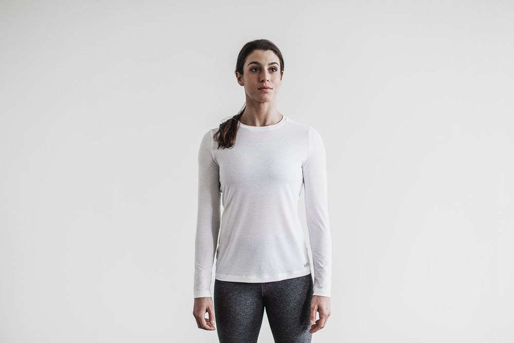 NOBULL Women's Long Sleeve Tee - White - Ireland (1089ADJQE)